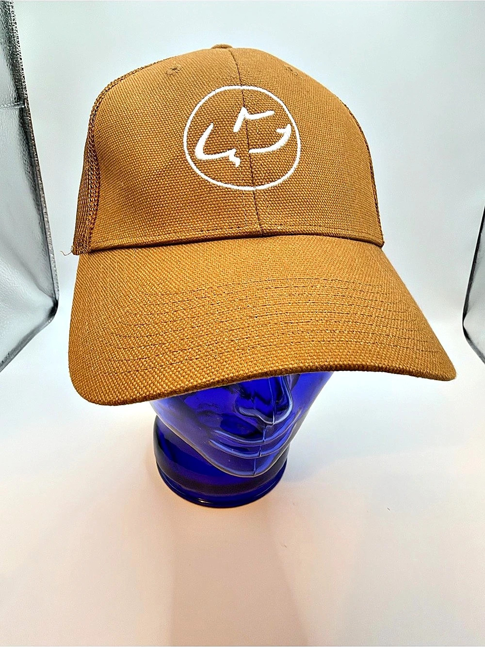 CornerStone Brown Canvas Mesh Trucker Hat White Embroidered Logo Snapback